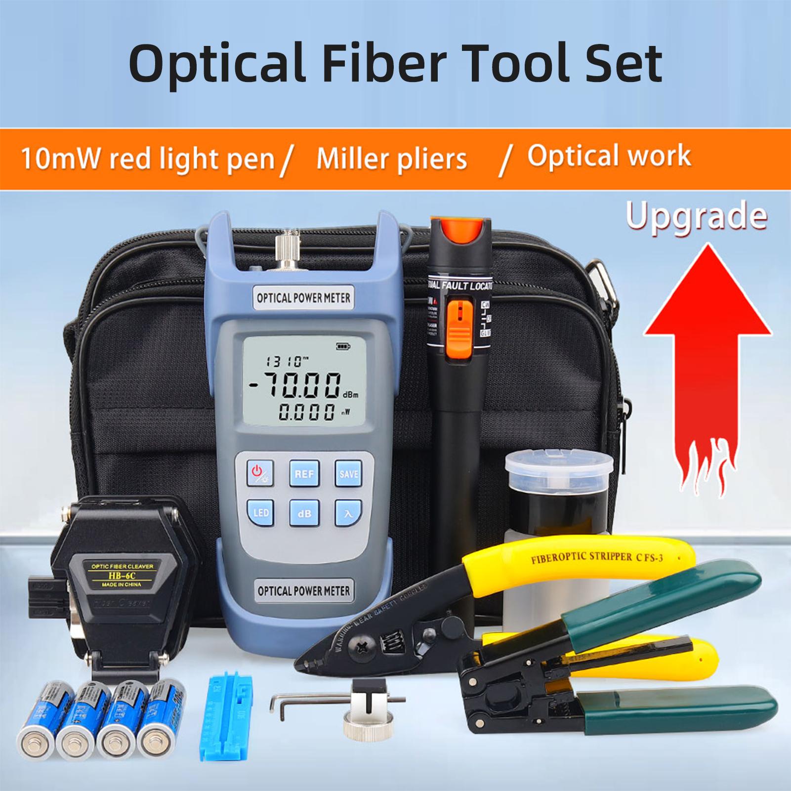 Cold Contact Optical Fiber Tool Set Fiber Cleaver Set with Optical Power Meter 10mW Red Light Pen Wire Stripper Storage Bag