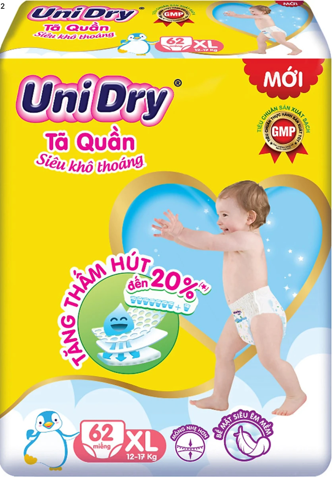 Tặng thêm 4 miếng Bên Trong - Tã Quần UniDry XL68 +4 Siêu Khô Thoáng Cho Bé Từ 12-17kg - (Tiết Kiệm Hơn Unidry Xl60) Date luôn mới