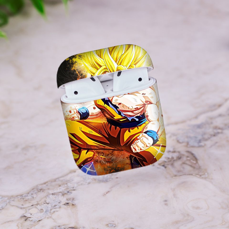 Miếng dán skin chống bẩn cho tai nghe AirPods in hình Dragon Ball - Goku Super Saiyan 2 - 7vnr78 (bản không dây 1 và 2)