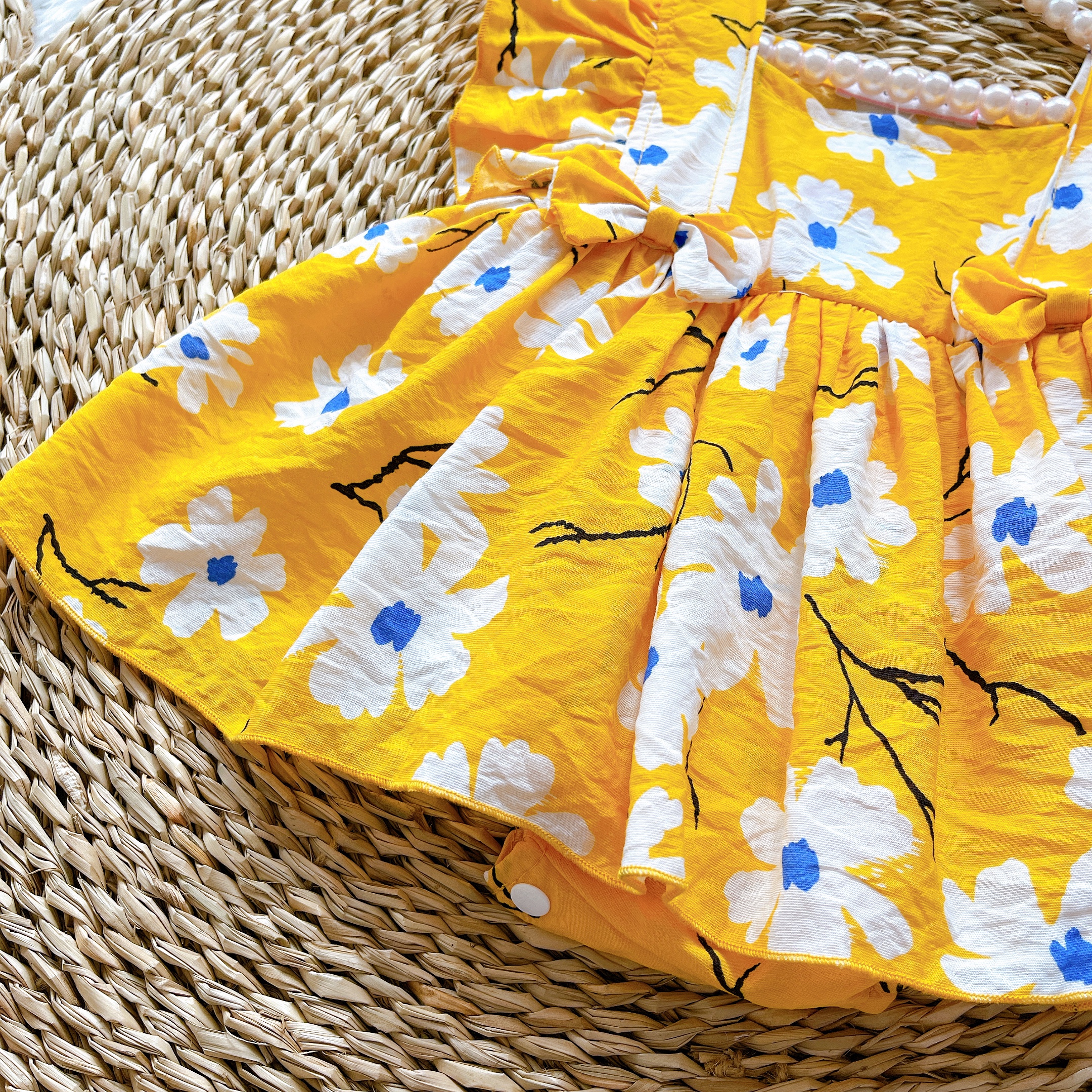 Body Váy Cánh Tiên Hoa Vàng Bé Gái Sơ Sinh Đến 12kg, Bodysuit Bé Gái Chất Đũi Tơ Siêu Mát