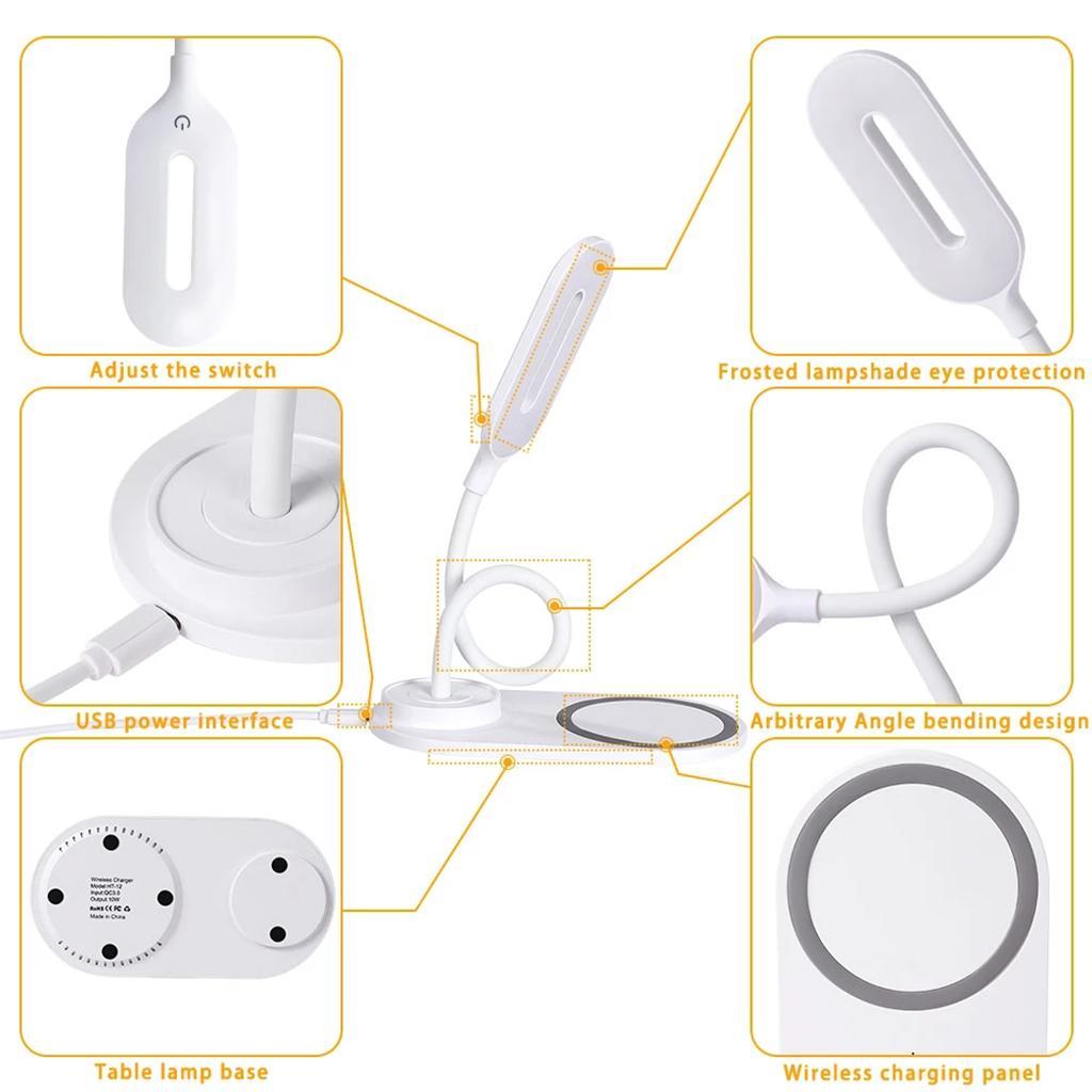 LED Desk Lamp Charger For Office Lighting White