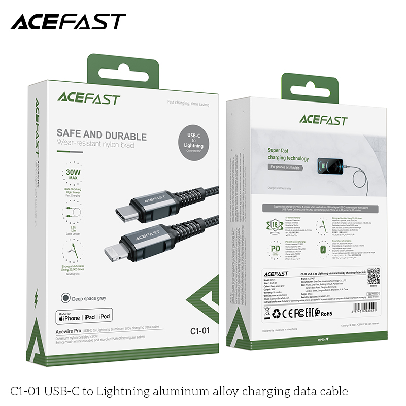 Cáp Sạc Acefast Type C To Lightning 1.2m C1-01 - Hàng Chính Hãng