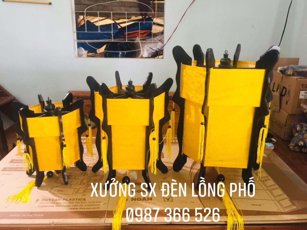 Đèn lồng Gỗ lục giác vải lụa xuất xứ Hội An