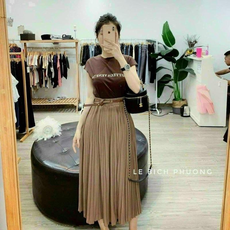 Chân váy dập ly nhỏ kèm đai