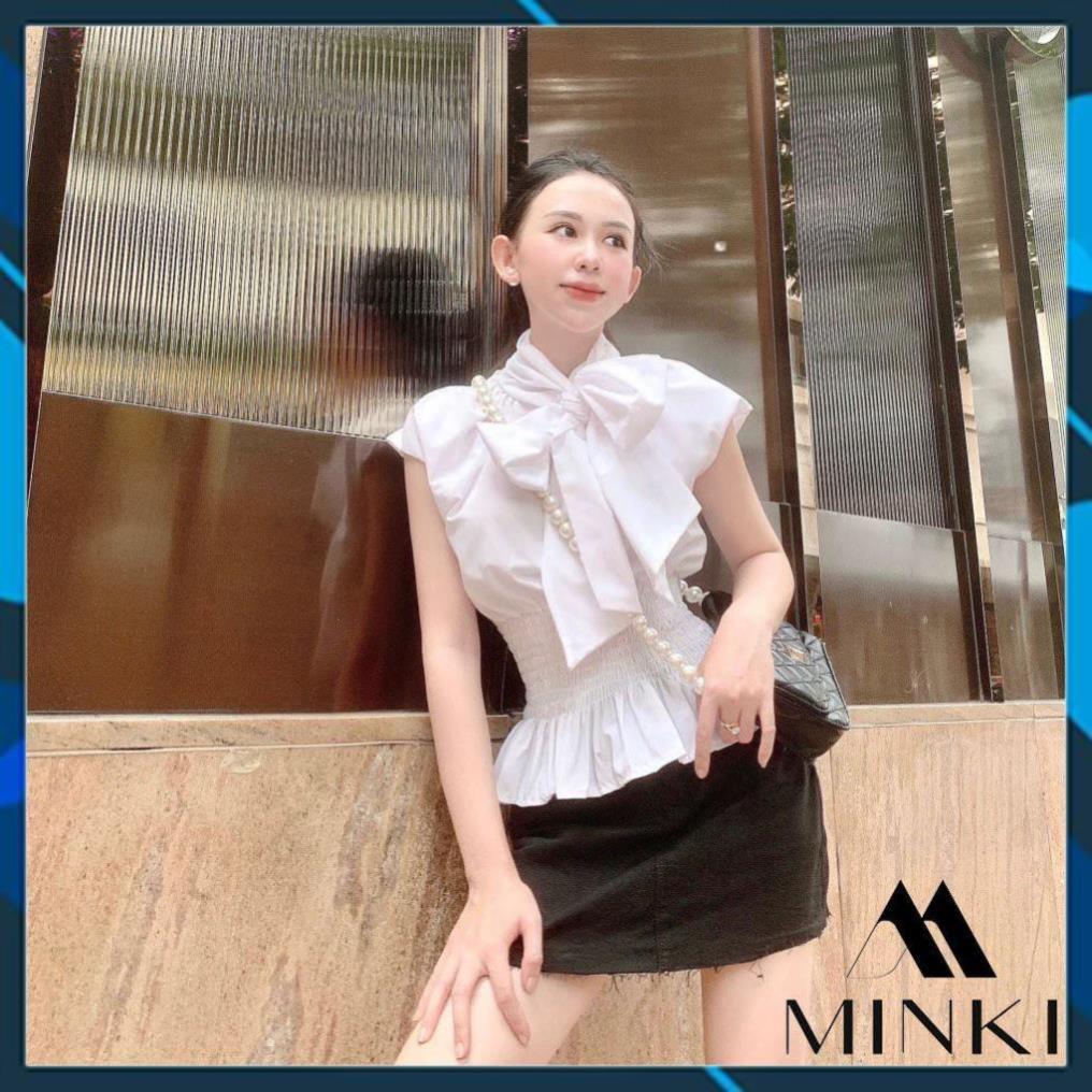 ÁO KIỂU CỔ NƠ EO CHUN - CHẤT LIỆU NHẬP KHẨU - TRẮNG/ HỒNG
