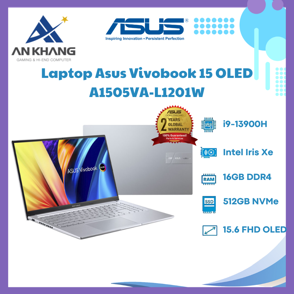 Laptop Asus Vivobook 15 OLED A1505VA-L1201W (Intel Core i9-13900H | 16GB | 512GB | Intel Iris Xe | 15.6 inch FHD | Win 11 | Bạc) - Hàng Chính Hãng