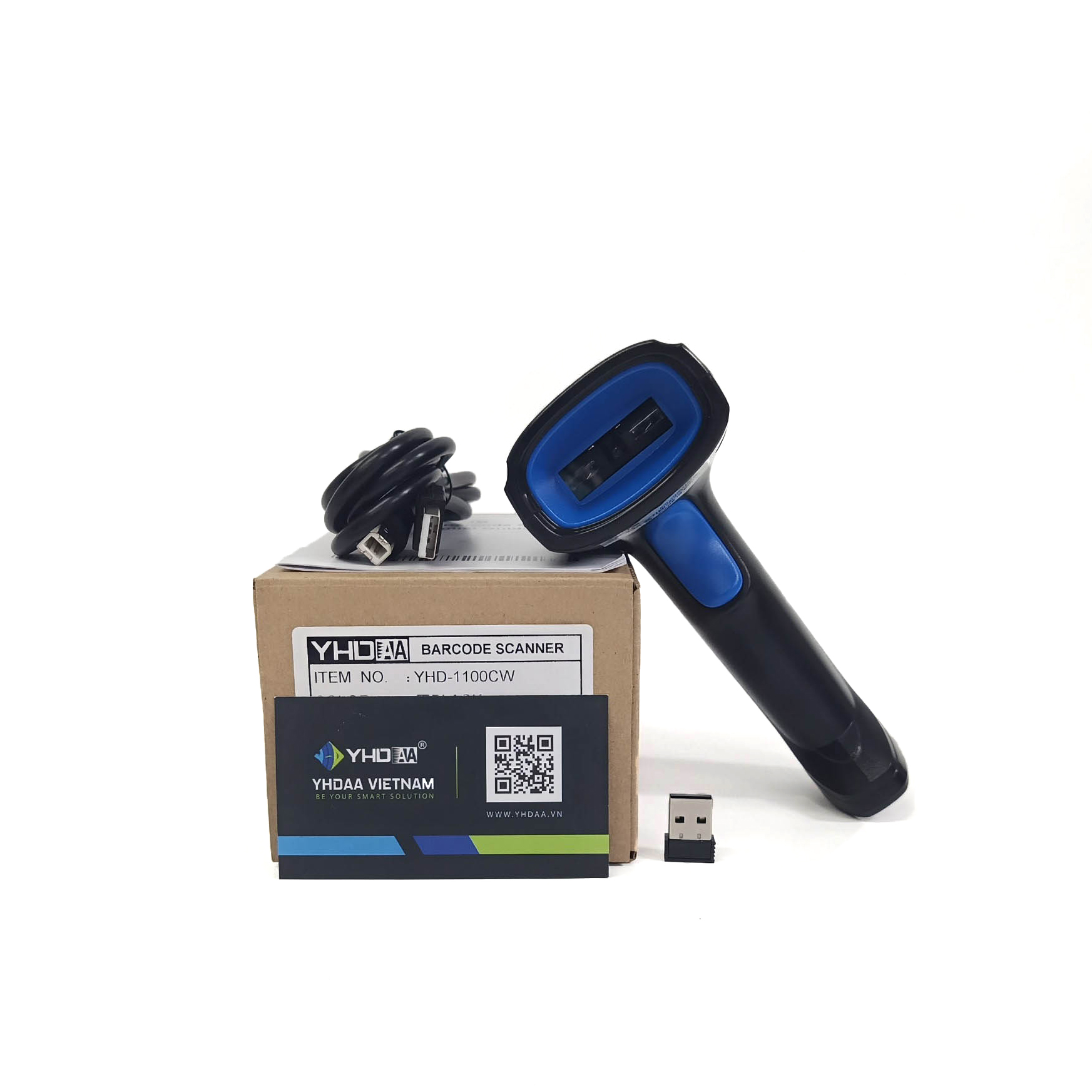Máy quét mã vạch không dây YHD 1100CW 1D kết nối đầu thu USB dùng trên Máy tính, Laptop - Hàng nhập khẩu