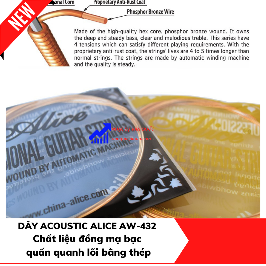 Dây Đàn Guitar Acoustic Alice AW436 AW432 Cỡ Dây 11