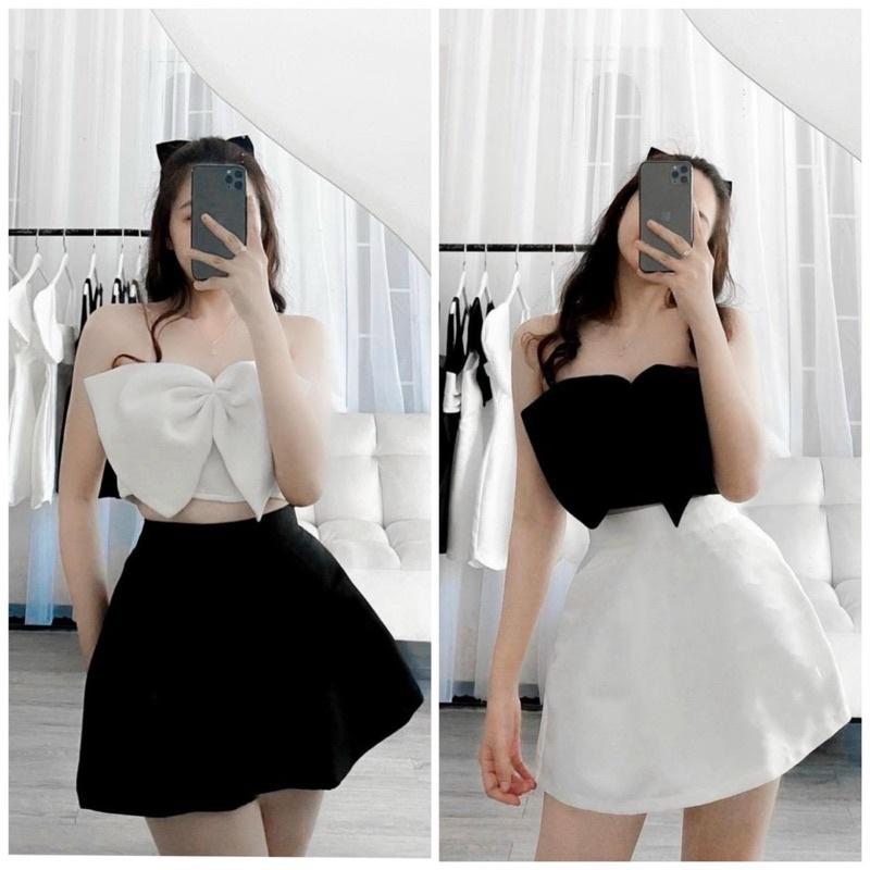 SET ÁO CROPTOP NƠ NGỰC KÈM CHÂN VÁY