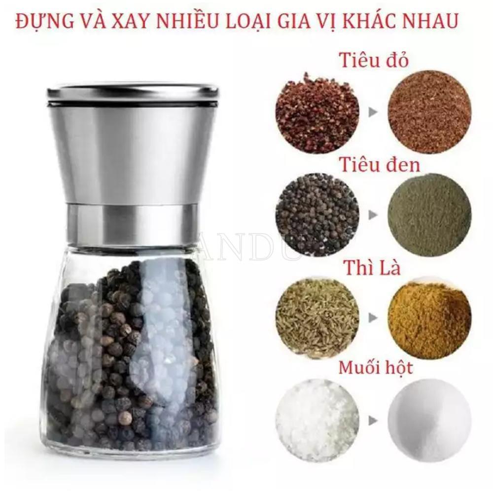 Lọ Xay Hạt Tiêu Cầm Tay, Lọ Đựng Gia vị Bằng Thủy Tinh Tiện Lợi