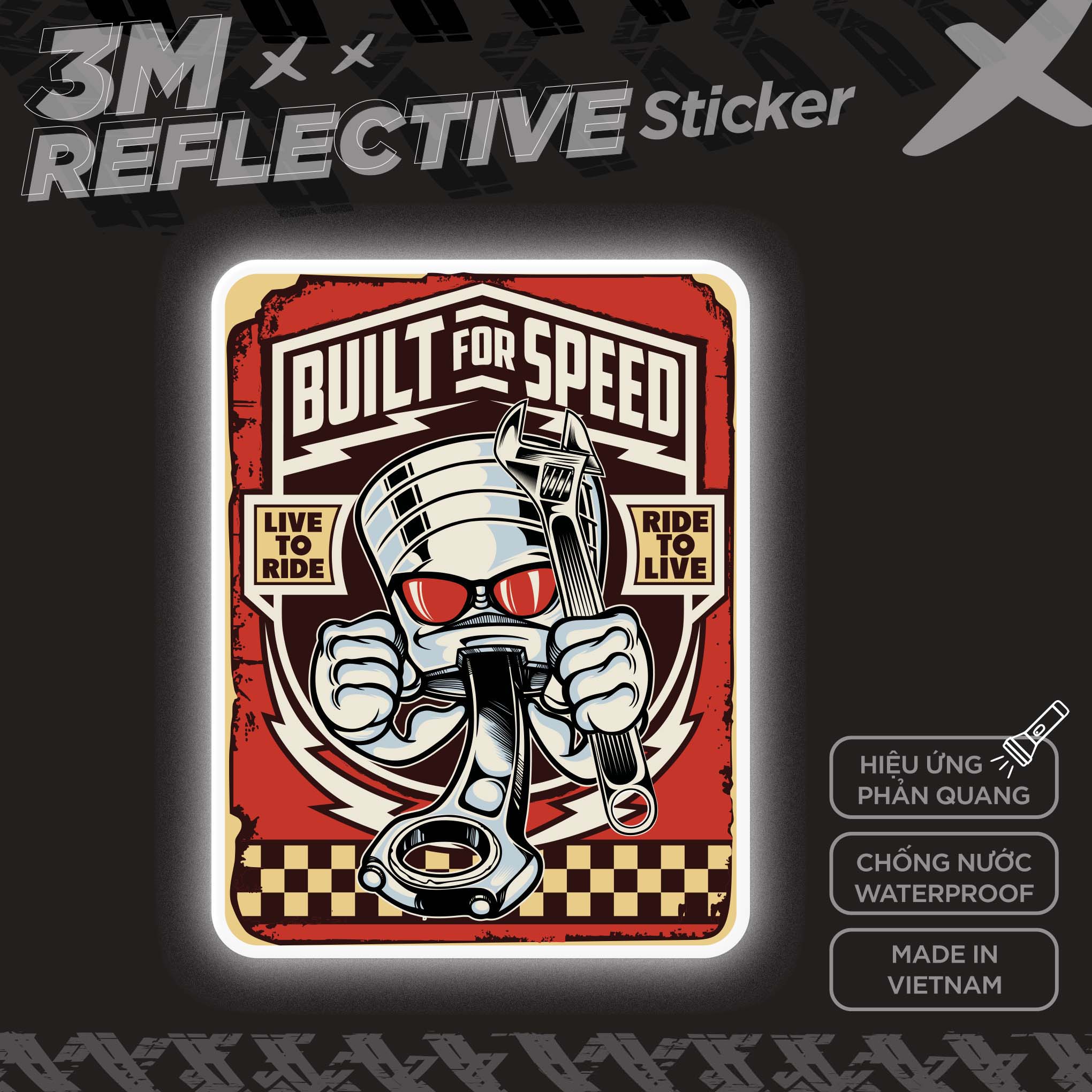 BUILT FOR SPEED PISTON 3M - Reflective Sticker Die-cut Hình dán phản quang STICKER FACTORY