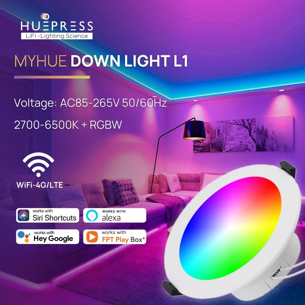 Bộ 8 sản phẩm gồm bóng đèn LED âm trần và dây thông minh HuePress L1 Wifi RGBCW Wifi control