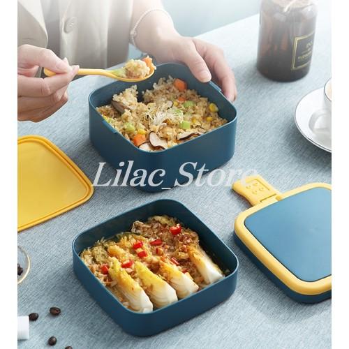 Hộp cơm bento 2 TẦNG lúa mạch, đựng thực phẩm tiện dụng