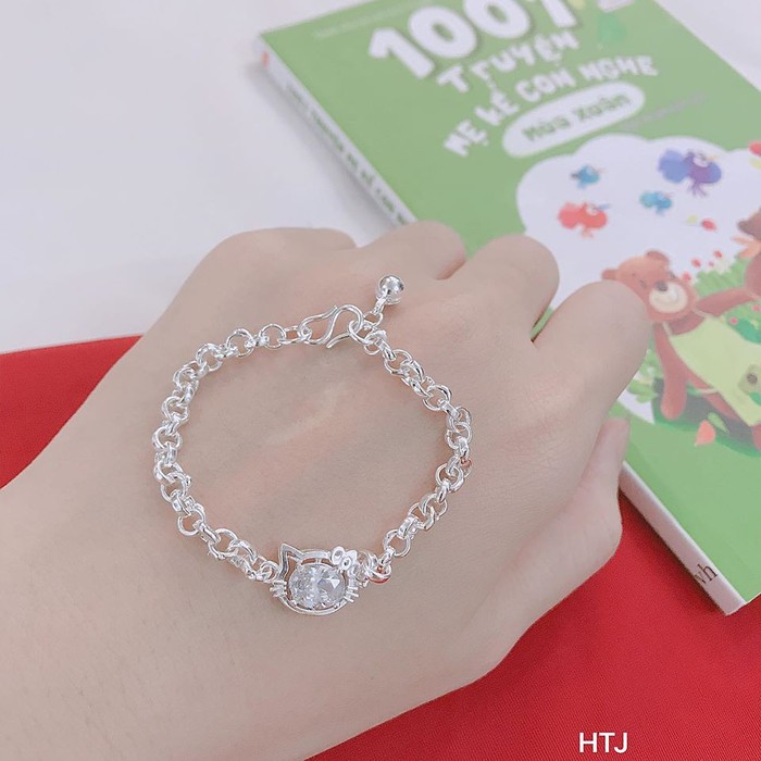Lắc tay bạc trẻ em mặt kitty MS140