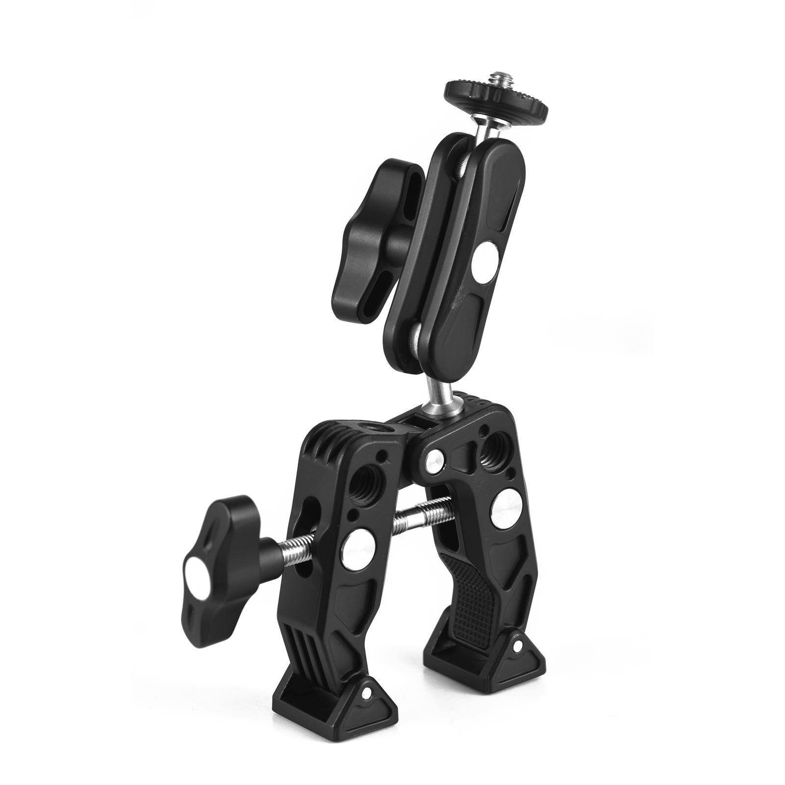 Multi-functional Super Clamp Aluminum Alloy with Dual 360° Rotatable Ballhead 1/4 Inch Screw Connection 1/4 Inch and 3/8 Inch Threads 1.5kg Load Bearing