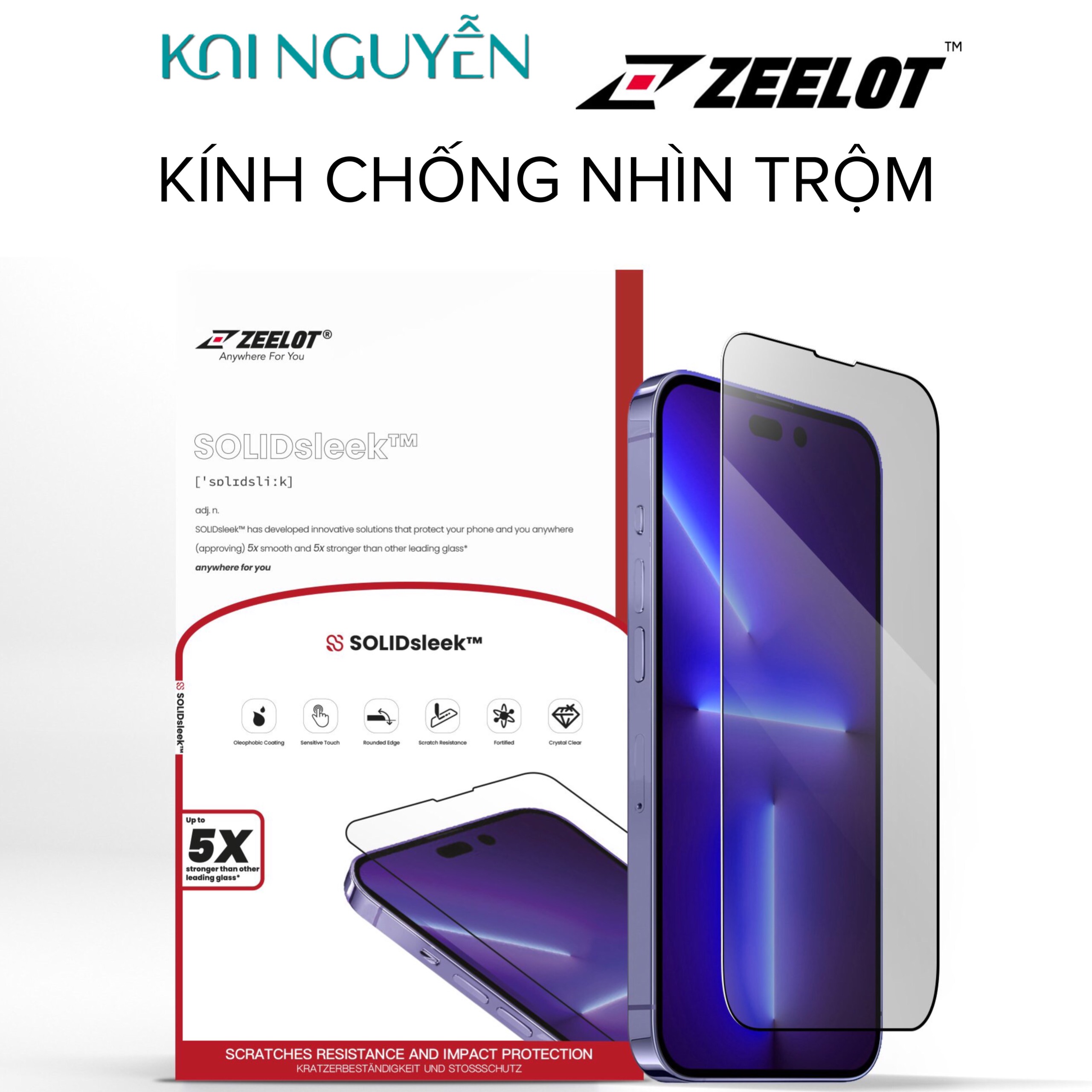 Kính Cường Lực Chống Nhìn Trộm Zeelot SOLIDsleek Dành Cho iPhone 14 Pro Max - 14 Pro - 14 Plus/13 Pro Max - 14/13/13 Pro - Hàng Chính Hãng