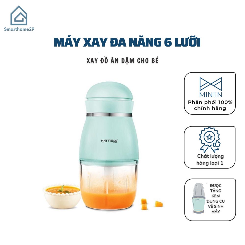 Máy Xay Đồ Ăn Dặm Cho Bé 6 Lưỡi Cối Thuỷ Tinh Hàng Nội Địa Trung Bản Cao Cấp Siêu Mịn Tiện Dụng - Tặng Kèm Dụng Cụ Rửa Máy-Hàng Chính Hãng