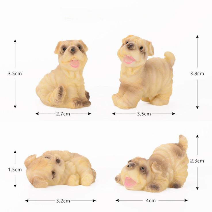 Combo 04 mô hình chó Shar Pei (Sa Bì) dễ thương dùng trang trí tiểu cảnh, terrarium, móc khóa, DIY