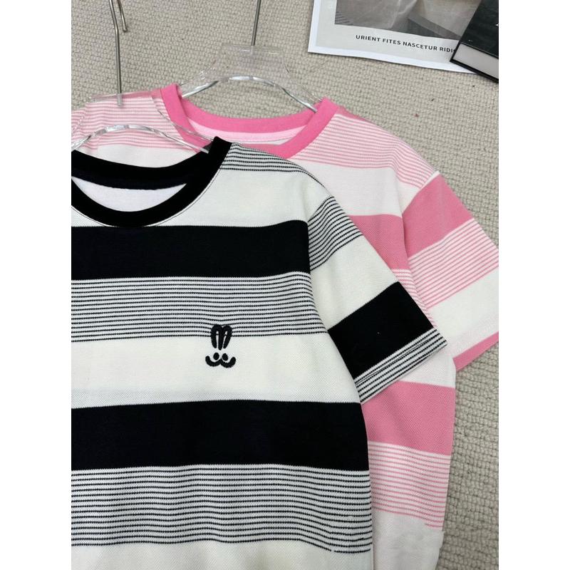 Váy V40, Đầm Suông Kẻ In Hình Tai Thỏ From Rộng, Dáng Dài Chất Cotton