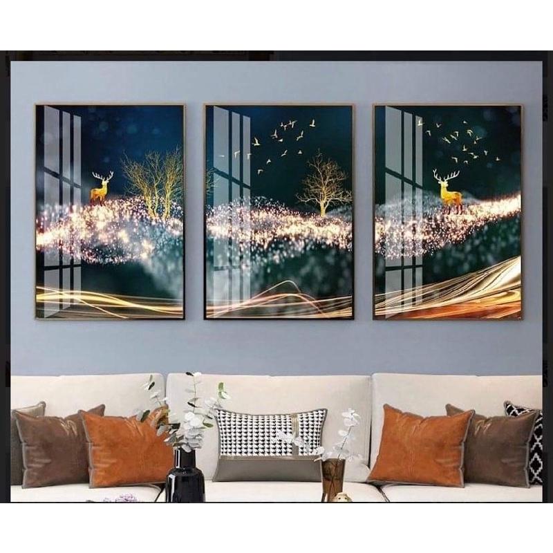 Bộ 3 Tranh Treo Tường Tráng Gương IN UV 3D MIKA Cao Cấp Bóng Đẹp Độ Bền Cao
