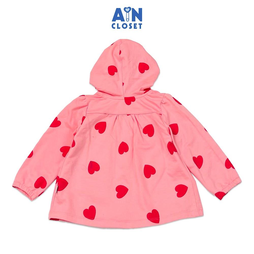 Áo khoác có nón bé gái họa tiết Tim Đỏ nền hồng thun da cá - AICDBGHVUBBW - AIN Closet