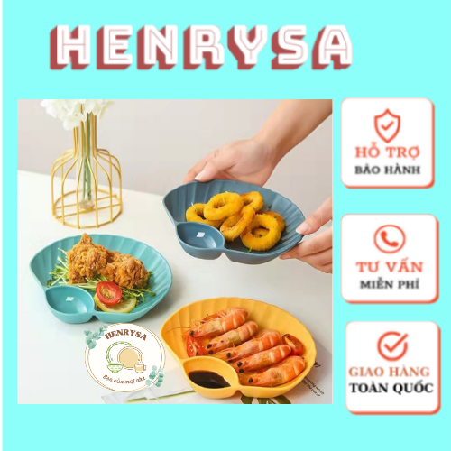 Đĩa nhựa hình sò đựng thức ăn, trái cây,... có ngăn để đồ chấm tiện dụng - Henrysa (Màu ngẫu nhiên)