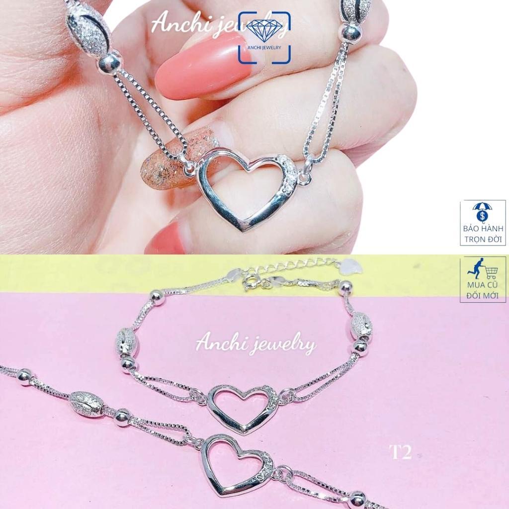 Lắc tay nữ bạc ta mặt tim trẻ trung cá tính, Anchi jewelry