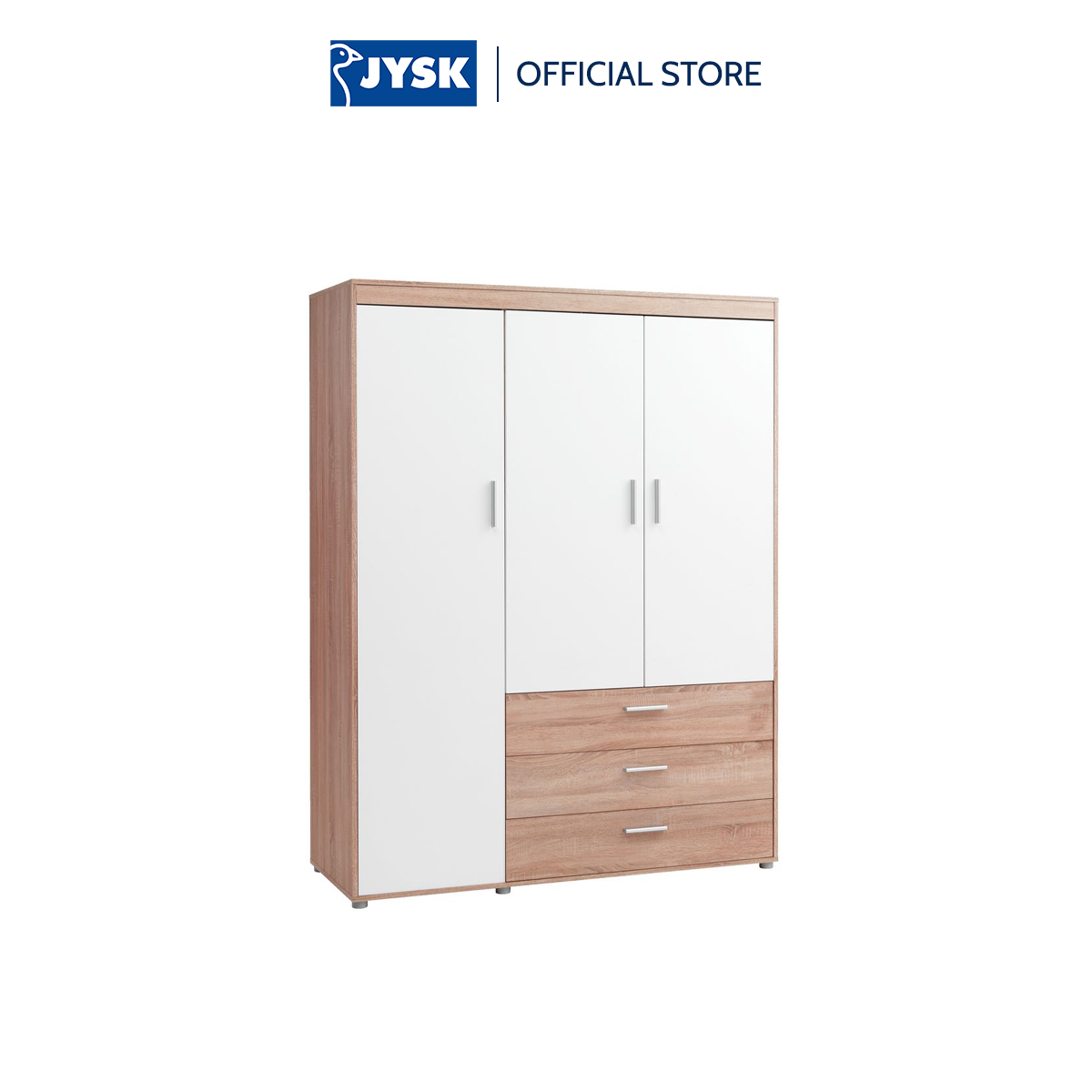 Tủ quần áo | JYSK Birkkelse | 3 cánh gỗ công nghiệp màu trắng/sồi | 150x198x60cm