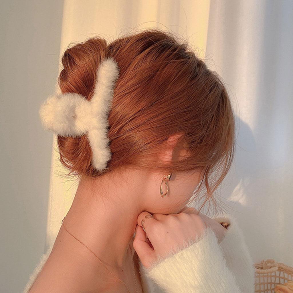 Plush Hair  for Women Hair Claw Large Size Hair Accessories Beige