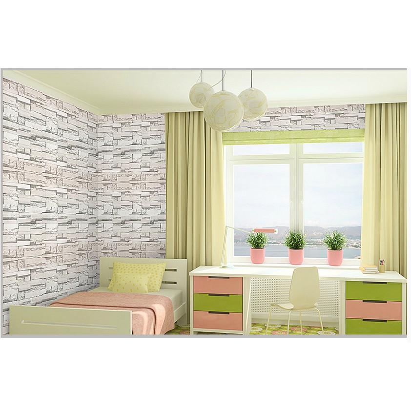 Combo 10 mét giấy dán tường, decal dán tường trang trí nhà cửa ĐÁ 3D XÁM khổ 45cm