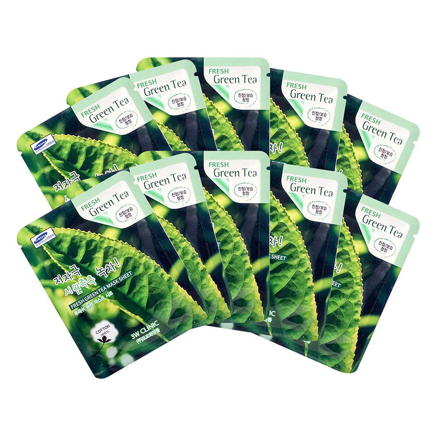 Combo 10 Gói Mặt Nạ Trà Xanh Dưỡng Da 3w Clinic Fresh Greentea Mask Sheet 100% Cotton