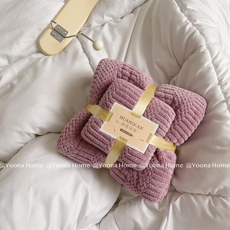 Set 2 khăn tắm lông cừu phong cách Hàn Quốc siêu mền mịn thấm hút nước - Combo 2 khăn tắm và khăn mặt cao cấp xuất Hàn
