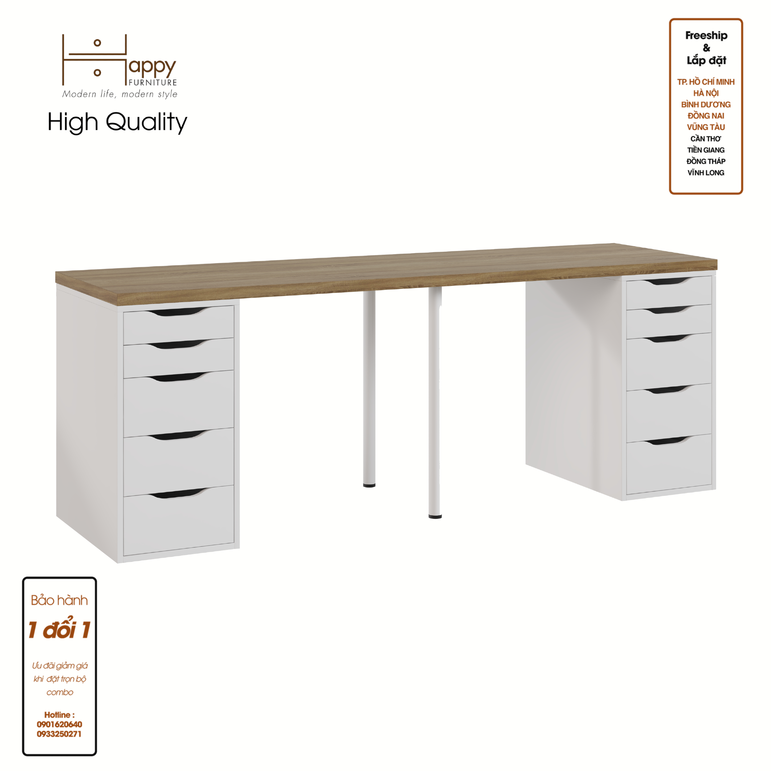 Hình ảnh [Happy Home Furniture] LIDA, Bàn làm việc - 2 bên ngăn tủ- 2 chân sắt, BAN_026, BAN_027