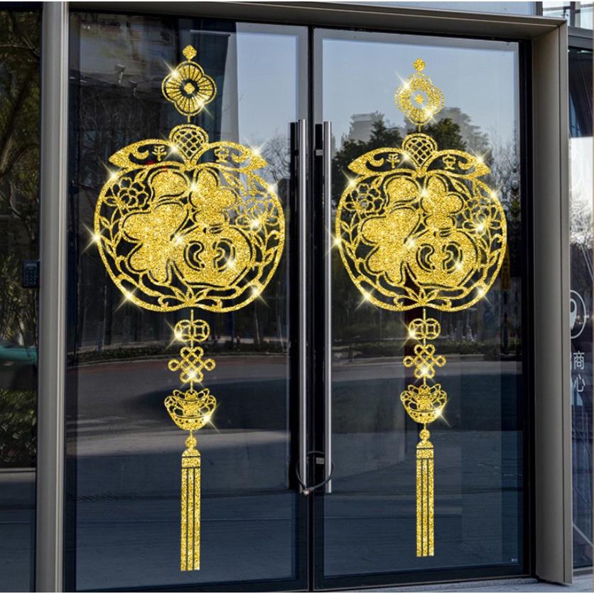 Decal trang trí dán tết - CHỮ PHÚC KIM TUYẾN LỒNG TÁO
