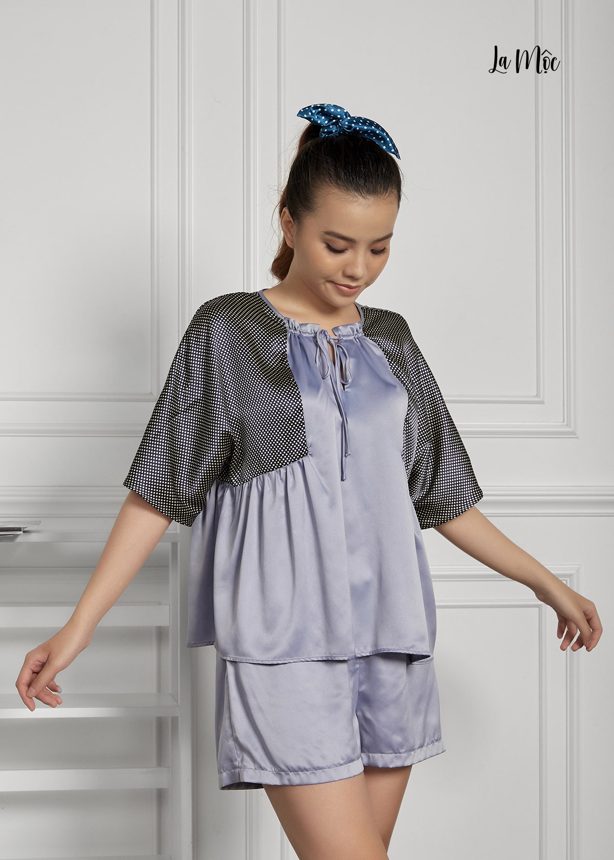 Hình ảnh Đồ Bộ Nữ Mặc Nhà Pijama Ngắn Lụa Hàn Maxivic, La Mộc MM112121