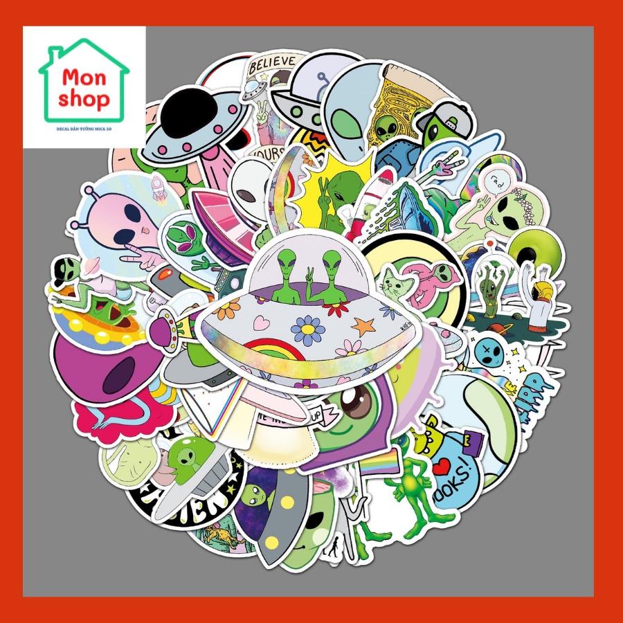 Set 50 Sticker Decal Chống Nước hình ô tô, siêu xe, ufo, robot Dễ Thương Dán Nón BH, laptop, vali, xe, tập vở