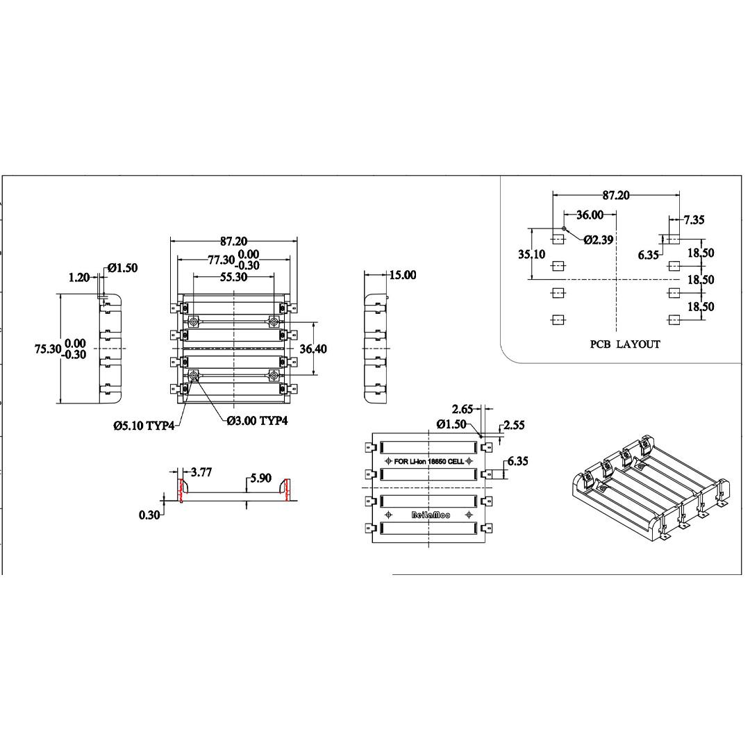 1x2x4x 18650 Giá đỡ pin SMT Hộp đựng pin 18650 SMD Hộp đựng Hộp đựng Công suất ngân hàng có chân cắm bằng đồng Có thể sạc lại Màu SMT: 4-18650