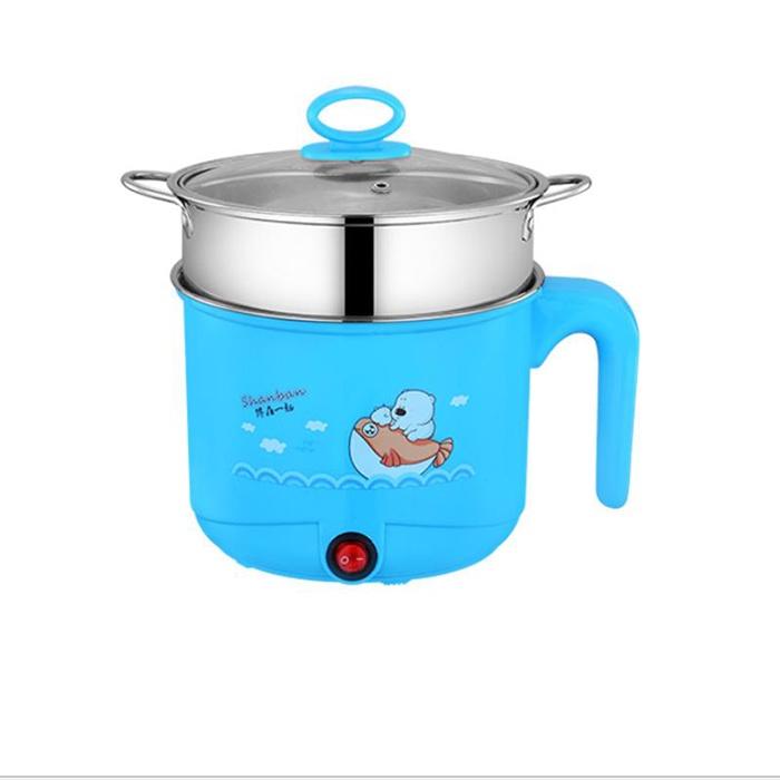 Ca Nấu Mì mini, Nấu Cơm Đa Năng Có Tay Cầm 1,8L - Nồi Lẩu Điện Mini Kèm Giá Hấp INOX + 1 Khay Luộc Trứng