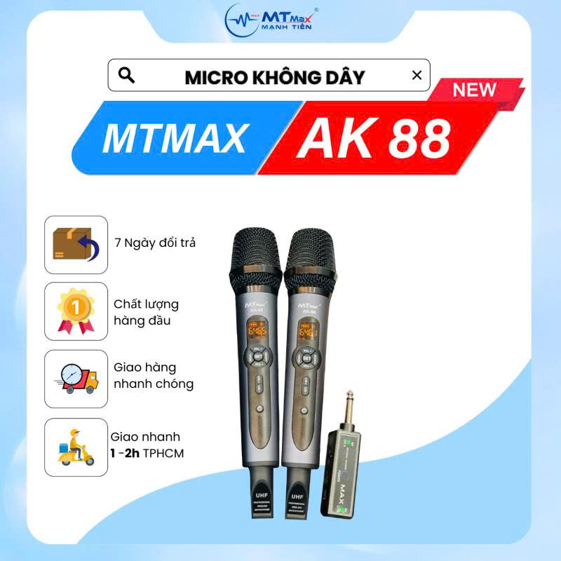 Siêu phẩm Micro không dây karaoke AK88 bắt tiếng cực nhạy tích hợp sẵn echo vang volum trên thân micro   thiết kế sang trọng cao cấp hàng nhập khẩu