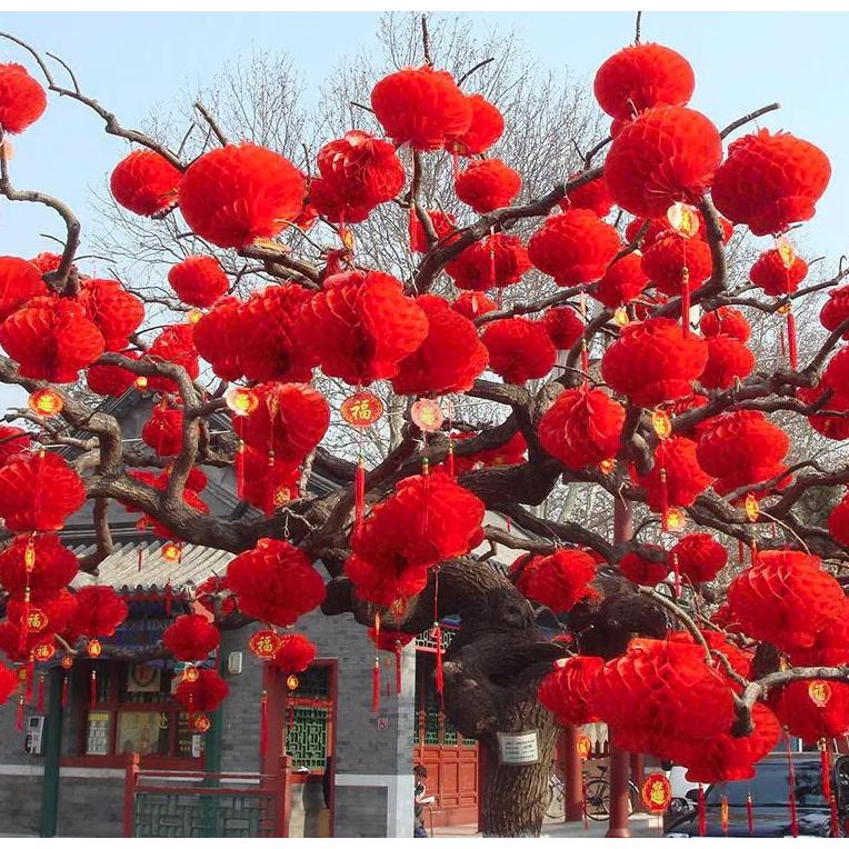 TÚI 10 ĐÈN LỒNG GIẤY ĐỎ trang trí Tết, quả cầu đỏ treo cây decor năm mới