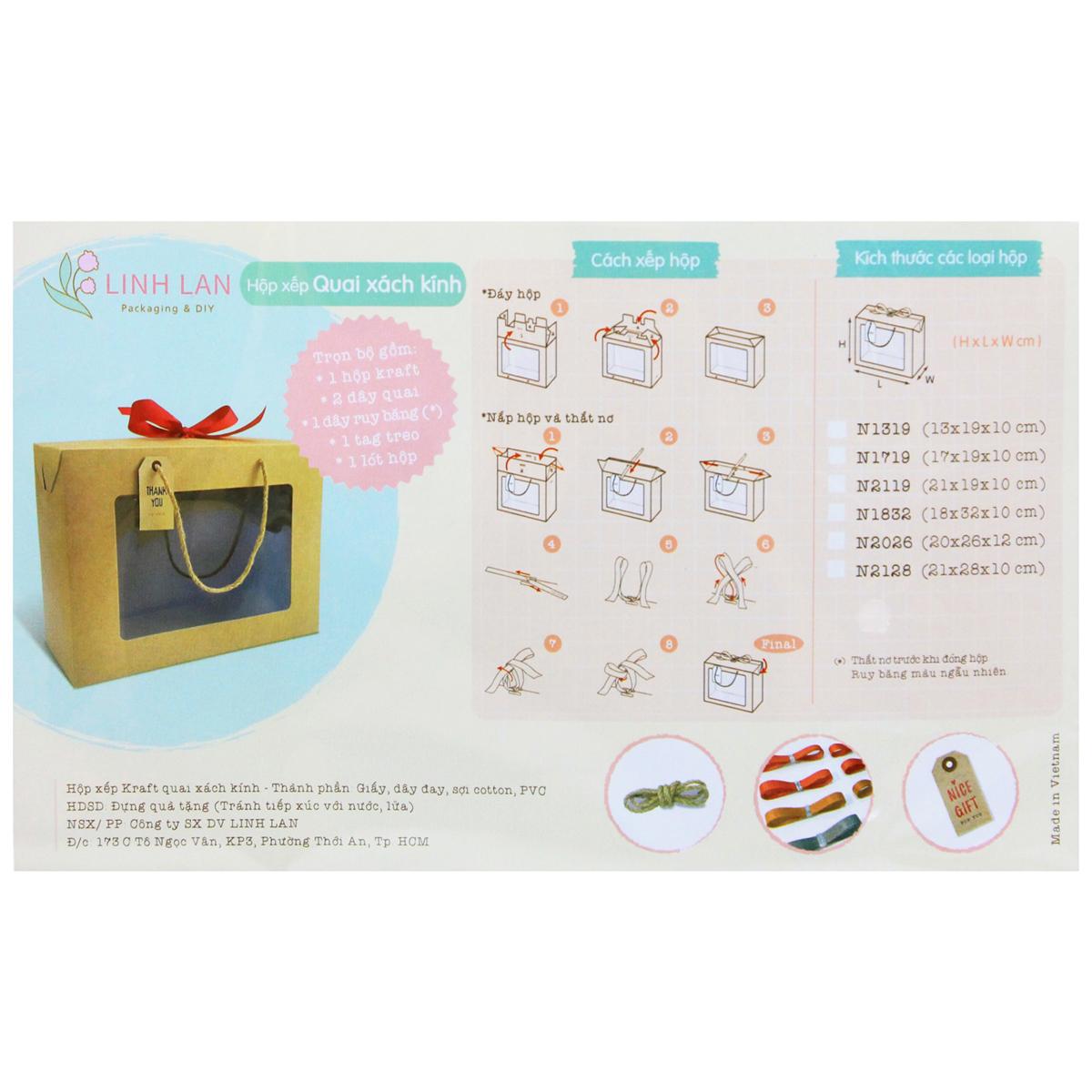 Hộp Xếp Kraft Quai Xách Kính - 19 x 13 x 10 cm - Linh Lan