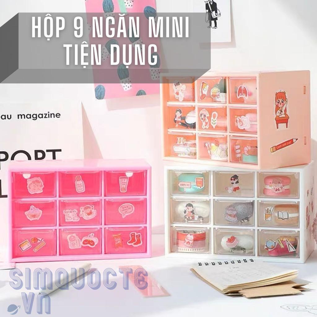 Hộp 9 Ngăn Kéo, Kệ 9 ô Mini Chống bụi đựng văn phòng phẩm/trang sức/vòng tay/mỹ phẩm dễ thương Hàn Quốc HNTS12