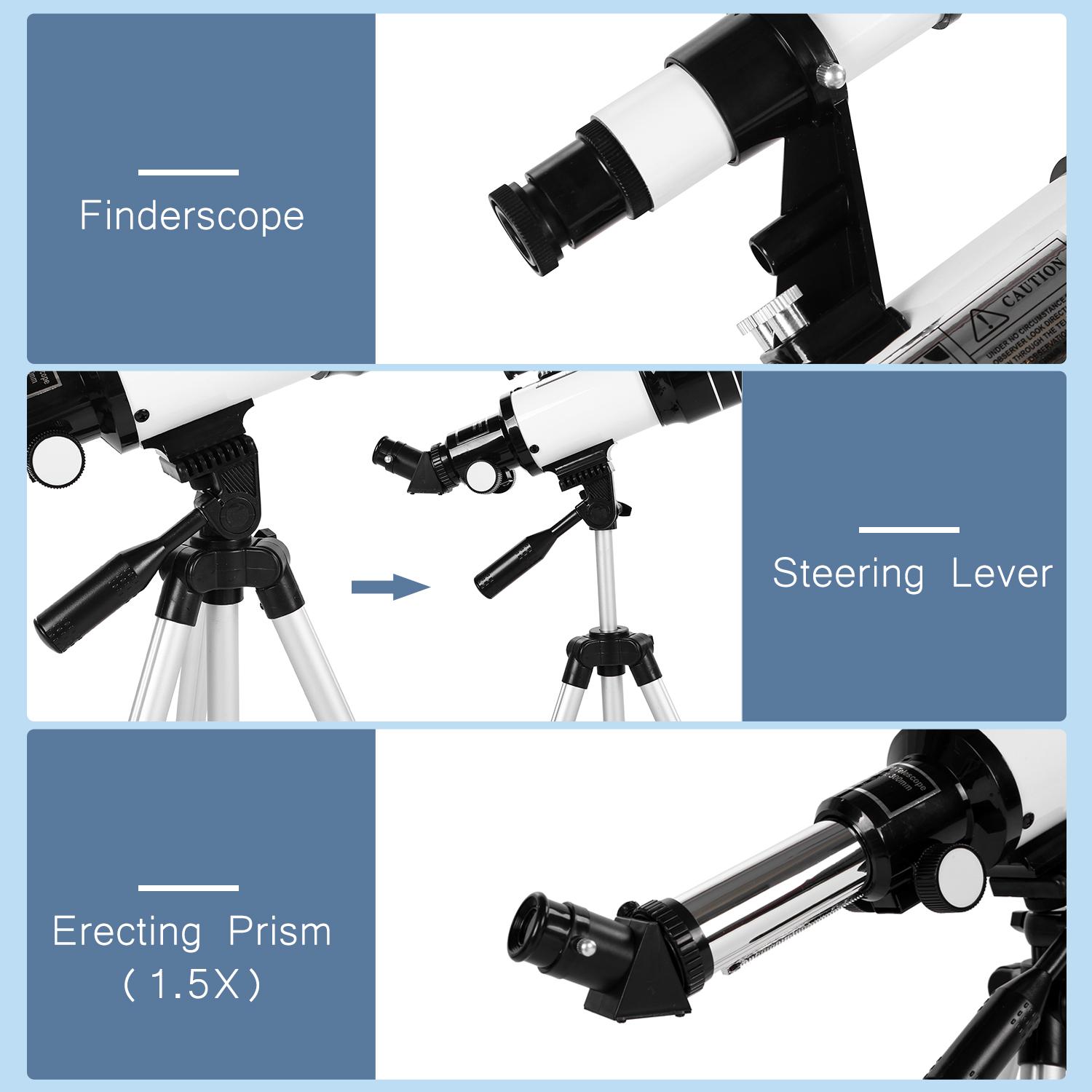 70mm Astronomical Telescope 150X High Power Monocular Telescope Refractor Spotting Scope with 5×24 Finder Scope Tripod