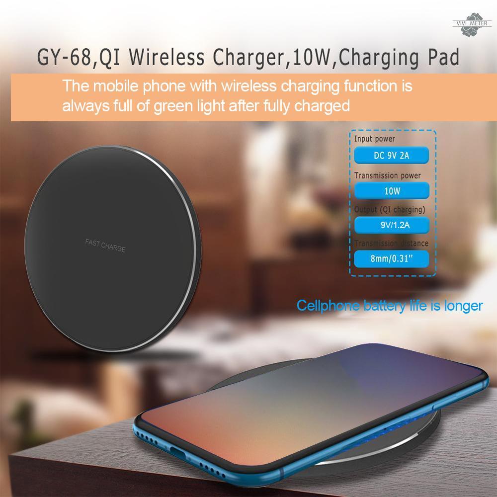 Đế Sạc Không Dây Qi Hình Tròn Bằng Hợp Kim Nhôm Siêu Mỏng 10w Thông Dụng Cho Điện Thoại