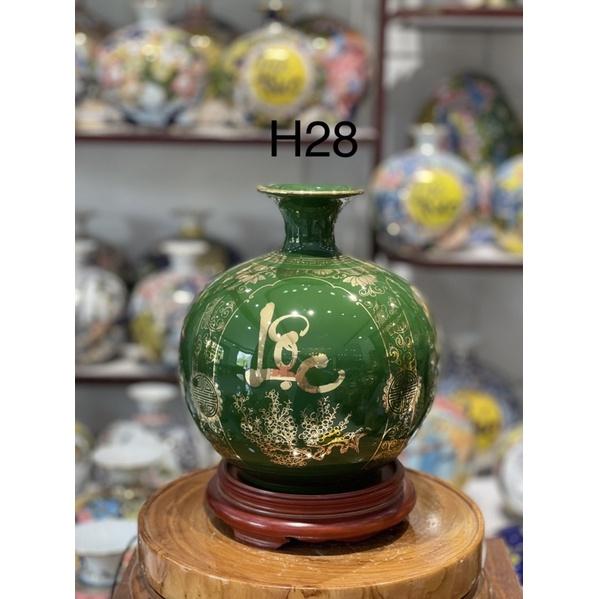 Bình tài lộc H28cm , tứ cảnh, hàng vẽ kỹ ”Phúc- Đức- Tài - Lộc” bốn mùa hanh thông. Gốm sứ Bát Tràng