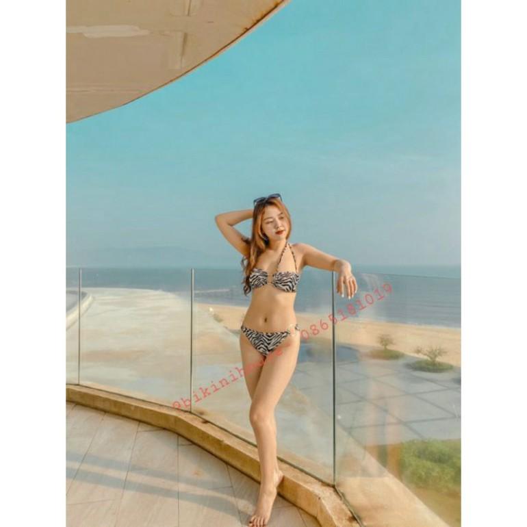 freeship Đồ bơi Bikini hai mảnh sexy vằn đen trắng siêu đẹp mặc đi biển đi bơi