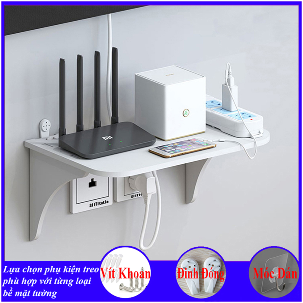 Kệ wifi treo tường, Giá đỡ wifi, đầu kỹ thuật số, modem, máy chiếu, chất liệu gỗ cao cấp màu trắng - a32