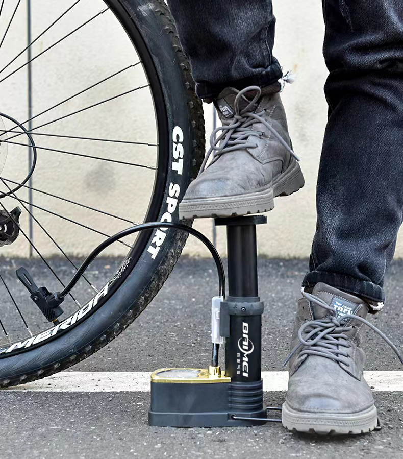 Bơm mini đạp chân - Bơm đa năng - Bơm được xe đạp, xe máy, các loại bóng, phao có đồng hồ đo áp suất - Tặng kim bơm các loại - Chính Hãng