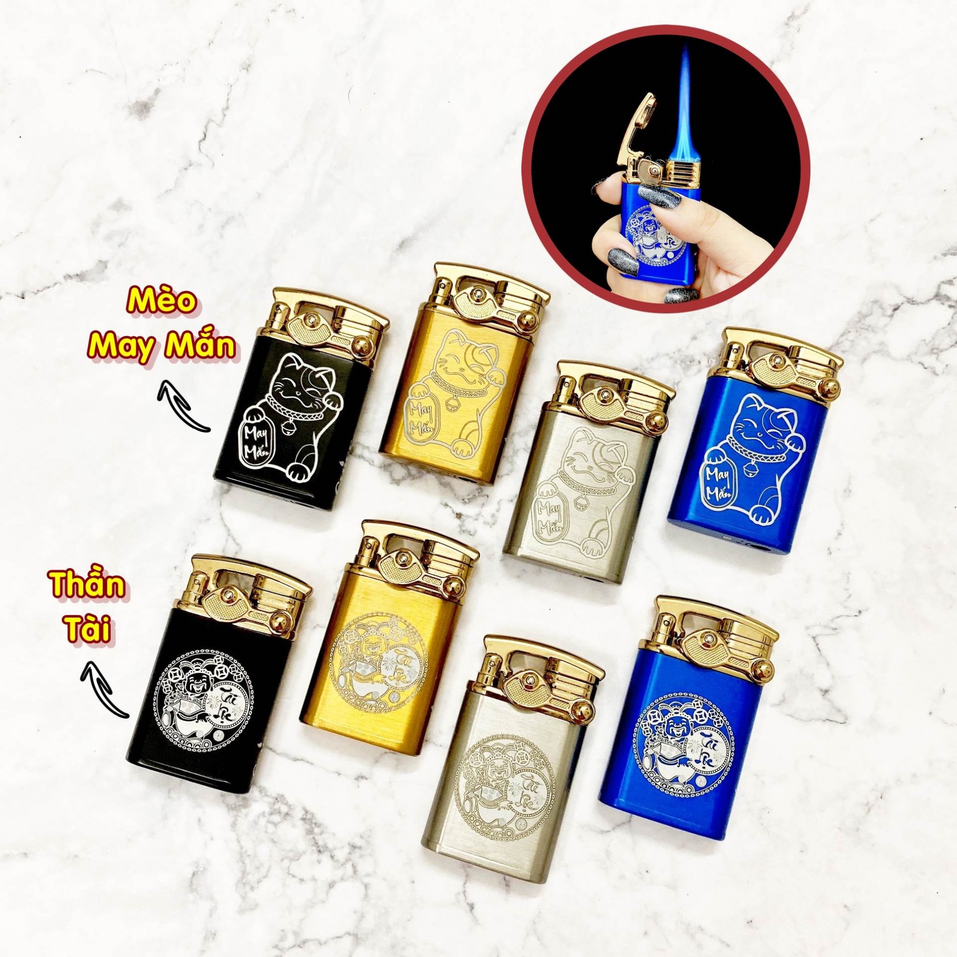 CF022-BẬT LỬA KHÈ CHIEF 2 TIA - BÚNG TAY ĐÁNH LỬA HÌNH MÈO MAY MẮN -