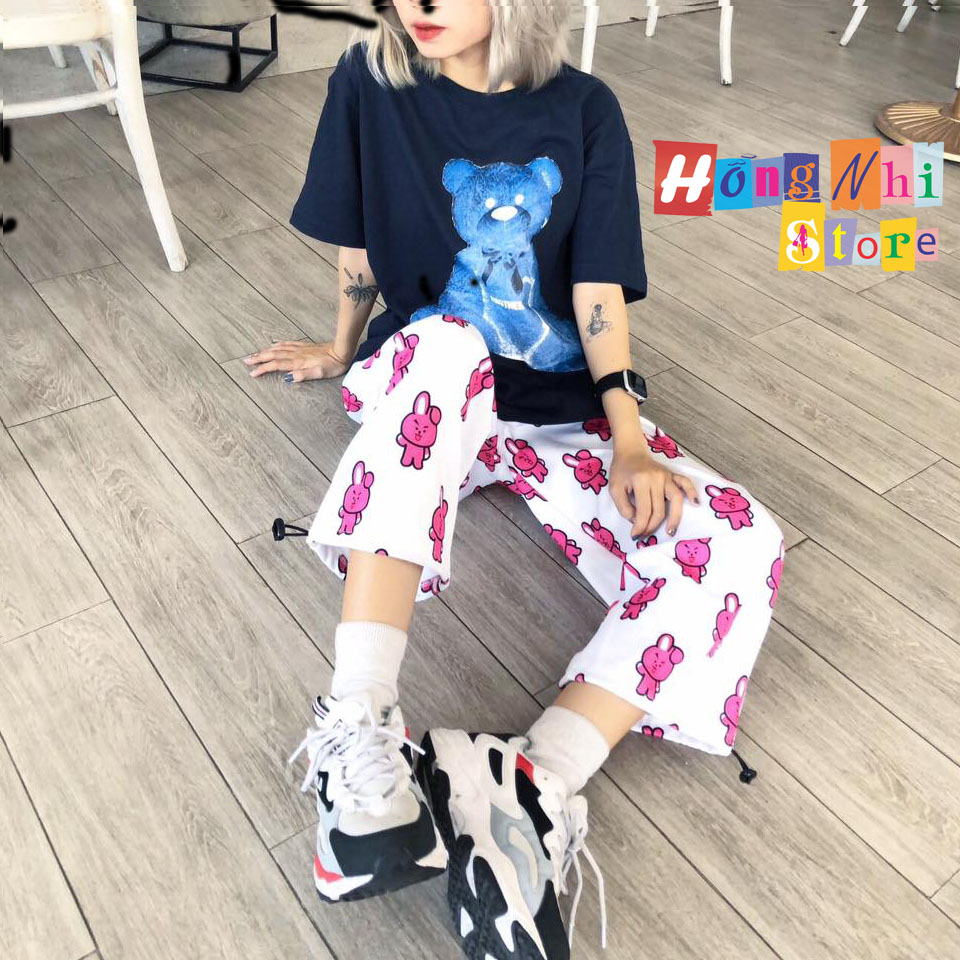 Quần Hoạt Hình Dài Dây Rút Lai Thỏ Hồng Cartoon Pant Oversize Ulzzang Unisex - MM